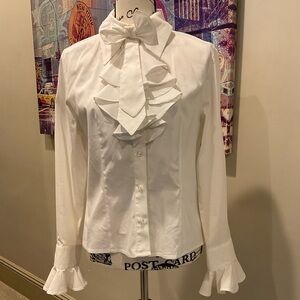 White Long Sleeve Ruffled Blouse